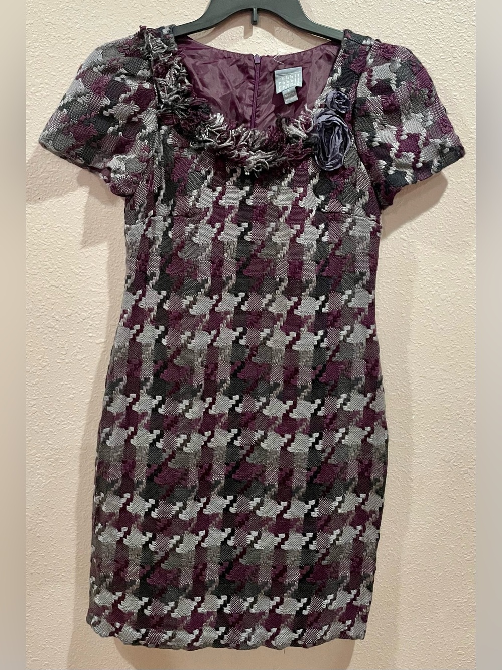 Women’s Purple Houndstooth Short-Sleeve Dress